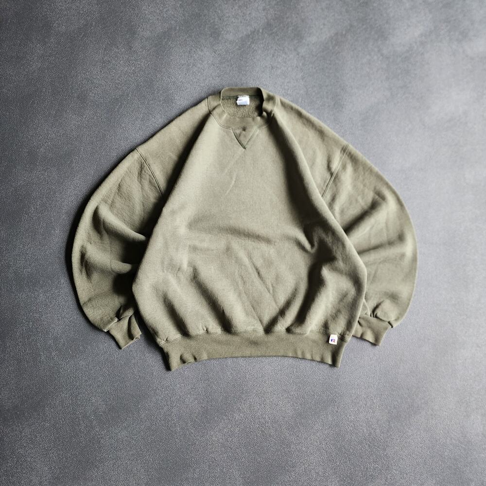 Vintage 90's Russell Athletic Olive Green Made in USA Essential Sweatshirt XL